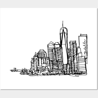 New York City Skyline (A Continuous Line Drawing in Black Ink) Posters and Art